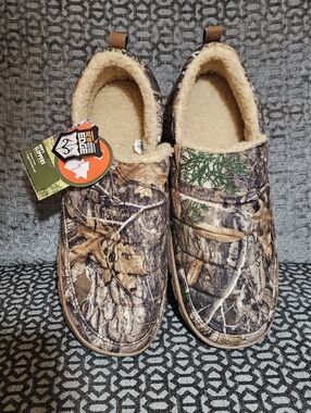 Realtree Brown and Green Camo Slip-On Slippers, Men's, Sz 11/12 - NWT